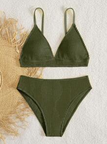 Conjunto de bikini de unicolor para niñas preadolescentes, para playa de verano - Verde militar - Ver 1