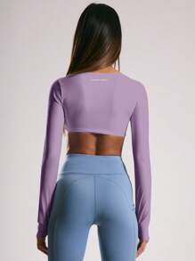 Musera Sport Twist Front Long Sleeve Sports Crop Top, Padel, Tennis, Pickleball Gym Fitness - Mauve Purple - View 2