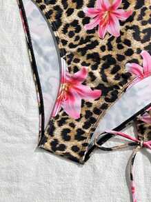 SHEIN Bộ 3 áo tam giác hở lưng họa tiết da báo gợi cảm cho nữ, kèm lưới sarong và bikini buộc dây bên hông - Nhiều màu - Xem 6