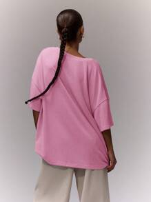 MUSERA V领宽松上衣T恤，休闲宽松，适合机场度假、秋季返校季、春夏穿着，优雅百搭。 - 粉色 - 查看 2