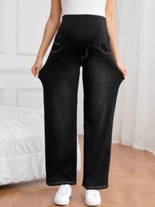 SHEIN Maternity Washed High Waist Straight Leg Jeans - Black - View 6