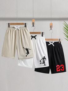 Compra 2 y lleva 3, set de 3 pantalones cortos deportivos y casuales para la escuela, cómodos, de moda, versátiles, suaves, con estampado de baloncesto y letras, adecuados para primavera y verano, para uso diario, exterior, escuela, calle, fiesta y hogar