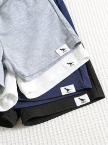Set de 4 piezas de shorts cómodos, casuales y con estilo para niños, con decoración de insignia y cinturilla, aptos para uso diario, escuela, viajes y deportes en primavera y verano