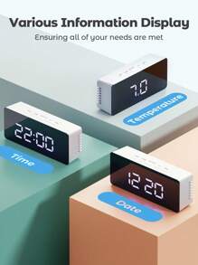 Espejo LED con reloj digital, espejo de maquillaje retroiluminado con reloj despertador, con batería y alimentación eléctrica, brillo ajustable, decoración del hogar, decoración de habitación, regalo para estudiantes, Día del Padre, graduación, cumpleaños, días festivos, decoración escolar, sorpresa escolar, decoración de dormitorio, regreso a clases