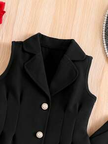 Elladie kids 女童学院风翻领无袖背心和长裤套装，春夏 - 黑色 - 查看 5