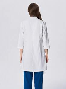 Scrubzie Anti-Wrinkle White & Black Contrast Lab Coat / White Coat For Women - White - View 2