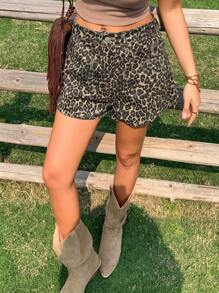 Livesso New Arrival Women's Loose Casual Leopard Print Denim Shorts For Summer