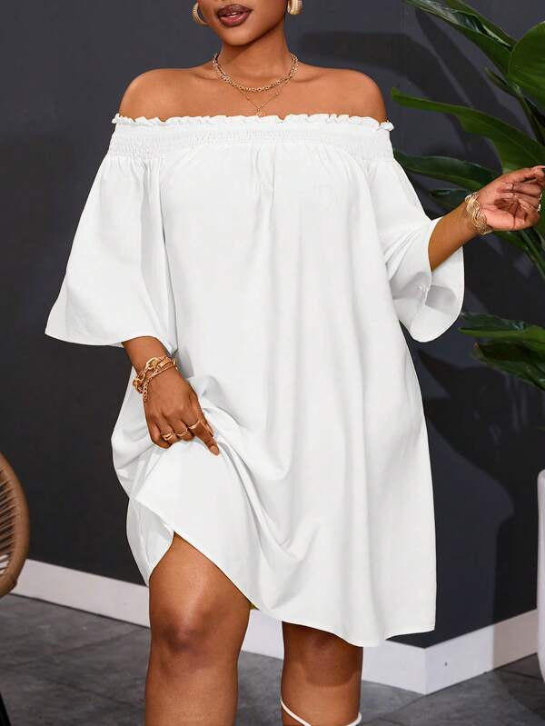 Slaydiva Rochie A-Line Elegantă pentru Navetă și Vacanță Femei Dimensiuni Plus Umăr