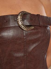 COSMINA Buckle Detail Bandana Hem PU Leather Tube Top - Bronze - View 7
