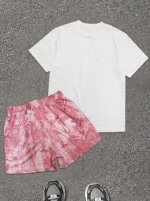 Manfinity Dauomo 1 set Camiseta de cuello redondo de manga corta y pantalones cortos para hombre, de moda para el verano