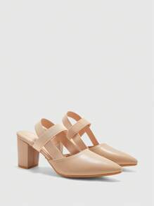 CUCCOO BIZCHIC Giày cao gót đế xuồng mũi nhọn màu mơ - Màu be - Xem 2