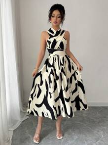 Elenzga 1 件女士无袖长裙，夏季时尚 - 杏色 - 查看 4