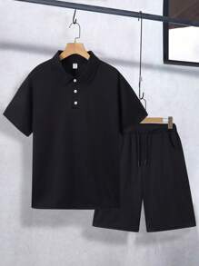 2 Stücke/Set Lässiger urbaner Resort Outdoor Sport Polohemd Anzug für Teen Jungen, bequem für den Sommer