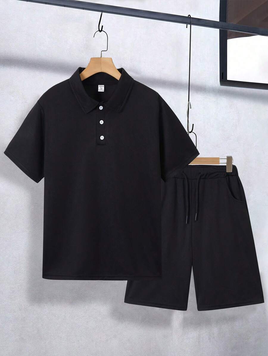 2 Stücke/Set Lässiger urbaner Resort Outdoor Sport Polohemd Anzug für Teen Jungen, bequem für den Sommer