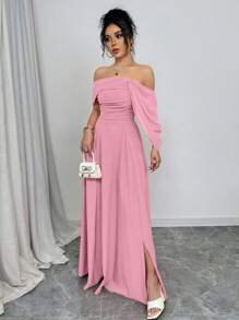 Rafferiza 女士露肩褶饰领带腰部连衣裙