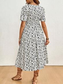 SHEIN Maternity Ditsy Floral V-Neck Short Sleeve Ruched Casual Dress