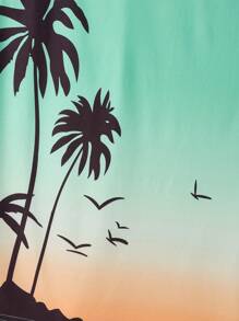 Manfinity Chillmode 男士度假休闲渐变椰子树印花背心和短裤套装，度假海滩装，舒适装 - 彩色 - 查看 5