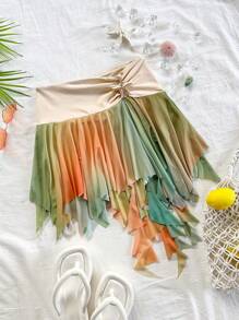 Soleia Falda asimétrica con acento metálico en degradado de amarillo a verde, adecuada para citas, playa, té de la tarde, vacaciones, aeropuertos, verano, Pascua, estilo vacacional, casual, bohemio, western, festivales de música, campo, brunch, graduación en la playa - Multicolor - Ver 3