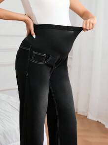 SHEIN Maternity Washed High Waist Straight Leg Jeans - Black - View 4