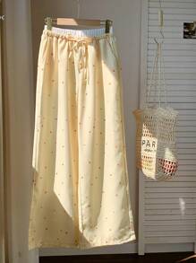 Comfortcana 女士心形条纹印花系带腰宽松休闲裤 - 黃色 - 查看 4