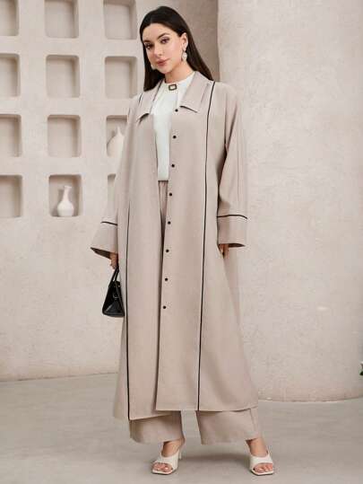 Veilorie 女式单排扣长袖长袍和裤子阿拉伯风格套装，适合女性的旅行工作套装，端庄