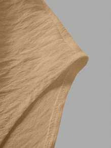 SHEIN LUNE Plissierte lange Knopfleisten-Bluse mit Schulterausschnitt für Damen