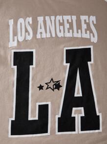 SHEIN Explorewe 2pcs/Set Tween Boys Letter Print Crew Neck Casual Loose T-Shirt & Sports Shorts Set - Apricot - View 5