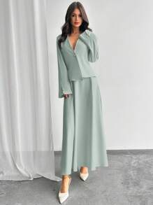 Firerie 西装外套和 A 字裙两件套西装套装，简约时尚，适合夏季商务休闲女士 - 薄荷藍 - 查看 5