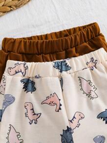 SHEIN 4 Packs New Born Baby Boy Sleeveless Vest & Matching Shorts Set + 2 Sets Striped T-Shirt, Dinosaur Print, Casual All-Match Outfit For Summer All Occasions - Multicolor - View 4