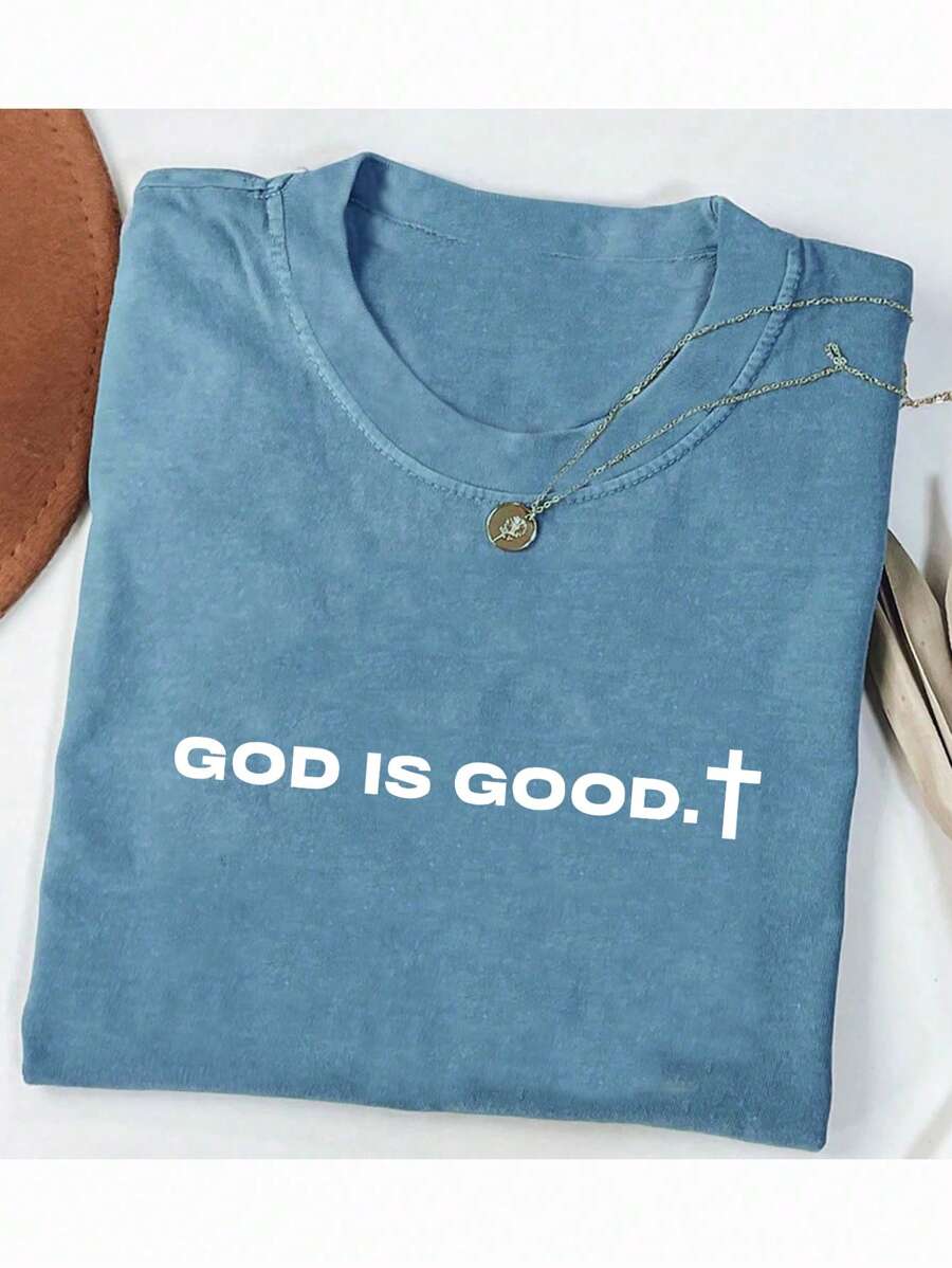 Áo thun màu thoải mái & đơn giản, Quà tặng áo thun Cơ đốc giáo God Is Good Fashion, Áo thun Unisex Faith, Áo thun nhóm nhà thờ Faith, Áo thun nữ thoải mái cỡ lớn - Màu xanh lam - Xem 1