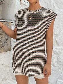 SHEIN Pregnant Women Round Neck Striped Short Sleeve T-Shirt, Fashionable For Summer