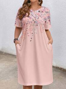 EMERY ROSE Vestido floral degradado elegante informal de talla grande, adecuado para primavera/verano