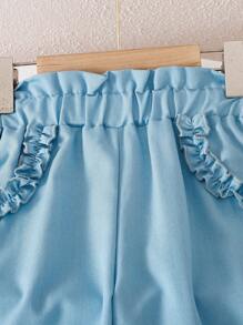 女宝宝休闲可爱夏季外套裤子，韩版 - 藍色 - 查看 5