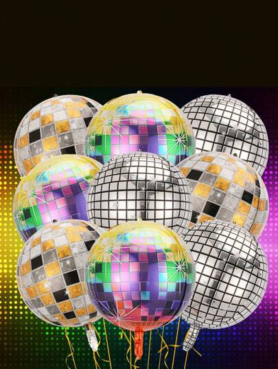 SHEIN 1/4 Peças Balões Bola de Discoteca 22 Polegadas Balões de Folha de Alumínio 4D Disco, Balões de Hélio Gigantes Espelhados Metálicos para Suprimentos de Festa de Dança dos Anos 80 e 90, Despedida de Solteira, Aniversário
