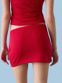 COUREZ Pointelle Jersey Tube Mini Skirt Y2K Vintage - Red - View 6