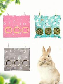 1 pieza Bolsa colgante para alimentar heno con gran capacidad, hecha de tela Oxford impermeable, adecuada para conejos y cobayas, apta para jaula de mascotas o colgar por separado - Multicolor - Ver 6
