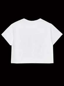 StreetHx 街头服饰女式哥特式图案短款 T 恤，复古美式朋克/Y2K 时尚 - 白色 - 查看 2