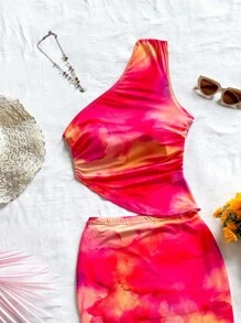 Soleia 2 件套女士扎染印花无袖上衣和迷你裙套装春夏女士波西米亚风海滩西部音乐节假日约会之夜下午茶 - 彩色 - 查看 8