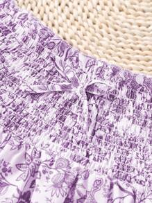 Tween Girl 优雅碎花喇叭裙，松紧腰身，度假风格