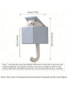 1 件新款卡通可爱猫咪设计墙壁挂钩，防水无缝，卧室、客厅装饰衣架，墙壁挂钩自粘挂钩宿舍卧室门衣架挂钩钥匙毛巾帽衣帽架墙壁装饰灰蓝猫 - 藍色 - 查看 6