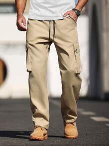 Manfinity Homme Pantalones de hombre de unicolor con cordón y bolsillos con cremallera