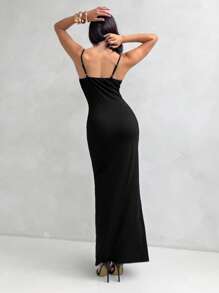 Aloruh Women's Black Summer Dress,Elegant 70s Style Spaghetti Strap Cut-Out Fitted Dress With Starfish Decor,Holiday Date Club Party Dress - Black - View 2