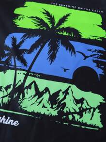 SHEIN Tween Boy Palm Tree Print Raglan Long Sleeve Rashguard And Swim Trunk Swimsuit Set, Suitable For Pool Or Beach Tween Boys Outfits Boys Beach Outfits Boy Beach Outfits Boys Swim Outfits Boys Swim Set Teen Boys Swimwear - Multicolor - View 5