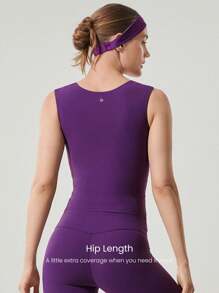 GLOWMODE FeatherFit™ Full Underarm Hip Length Square Neck Basic Tank Top Low Impact Yoga Pilates Studio Daily Removable Cups