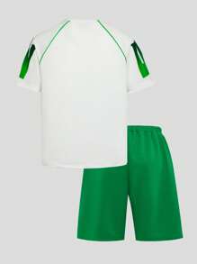 SHEIN Teenager Jungen Outfit mit Buchstaben Muster Kurzarm T-Shirt und Shorts - Weiss - Übersicht 2