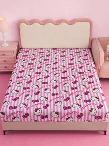 HELLO KITTY AND FRIENDS | SHEIN Bowknot Pattern Fitted Sheet, Warm And Soft, Suitable For All Seasons, Fits Various Bed Sizes - Pink - View 2