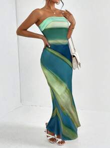 Firerie Vestido Azul Elegante com Textura e Decote Nas Costas Para Mulheres, Adequado Para Praia, Férias, Festival de Música, Festa - Azul - Visão 6