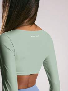 Musera Sport 扭纹前长袖短款运动上衣，适合板网球、网球、泡菜球等健身运动