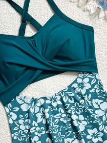 Swim Lushoire 2pcs/Set Solid Color Criss-Cross Print Bikini Set, Elegant Fashion Swimwear For Summer Beach Vacation - Multicolor - View 5