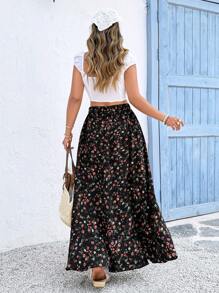 Breezaya Plus Size Asymmetric Hem Ditsy Floral Skirt, Suitable For Holiday & Music Festival - Multicolor - View 2